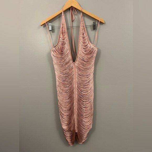 Zara Short Fringed Halter Blush Pink Dress Large NWT - Picture 4 of 13